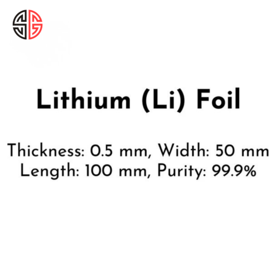 Lithium (Li) Foil Thickness:0.5 mm, Width: 50 mm, Length: 100 mm, Purity: 99.9%